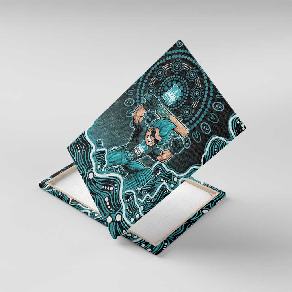 Brisbane Heat Cricket Mascot Canvas Wall Art Aboriginal Dot Art Cyan And Black Tribal Pattern