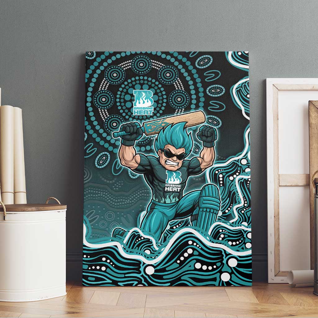 Brisbane Heat Cricket Mascot Canvas Wall Art Aboriginal Dot Art Cyan And Black Tribal Pattern