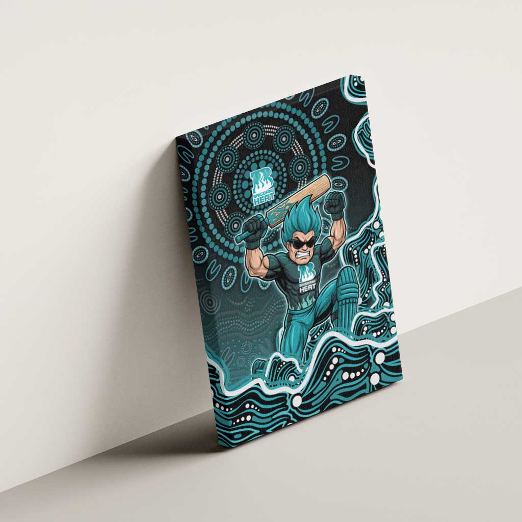Brisbane Heat Cricket Mascot Canvas Wall Art Aboriginal Dot Art Cyan And Black Tribal Pattern