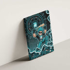 Brisbane Heat Cricket Mascot Canvas Wall Art Aboriginal Dot Art Cyan And Black Tribal Pattern