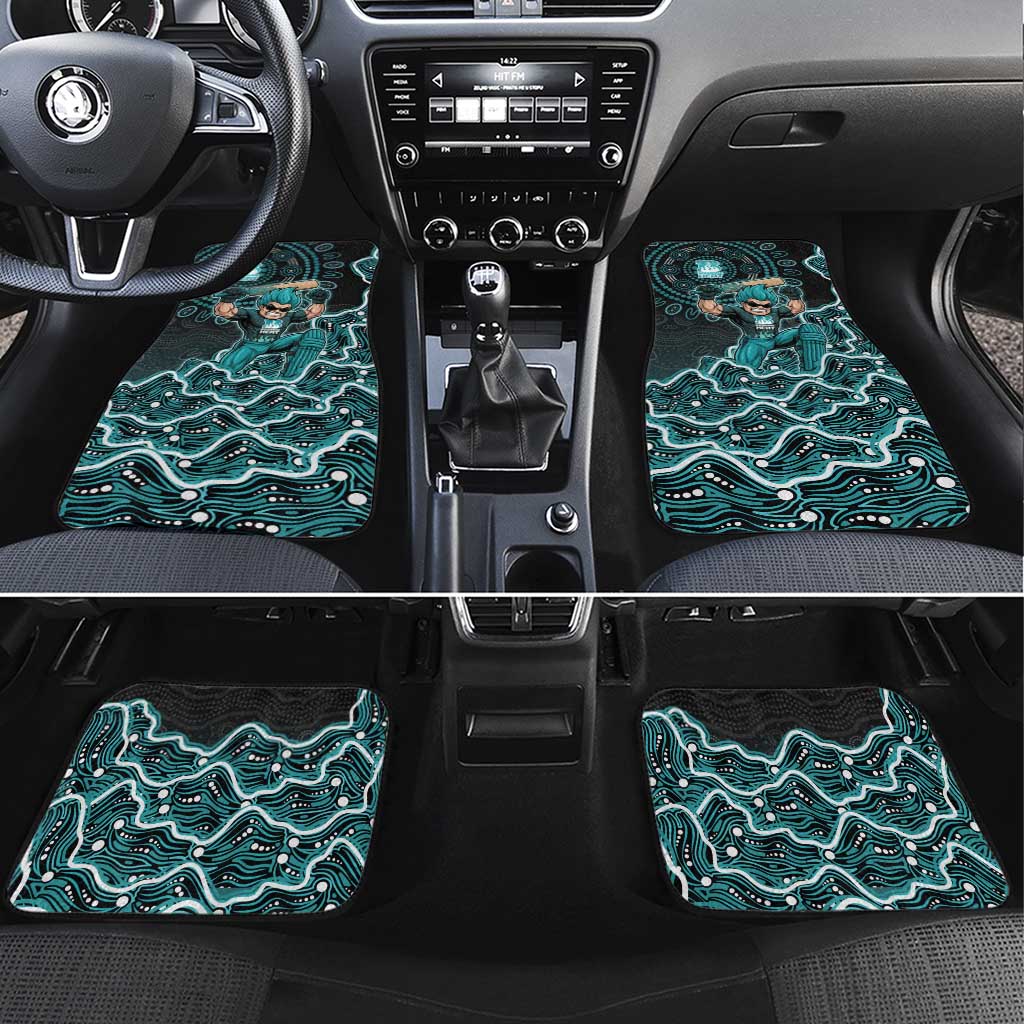 Brisbane Heat Cricket Mascot Car Mats Aboriginal Dot Art Cyan And Black Tribal Pattern