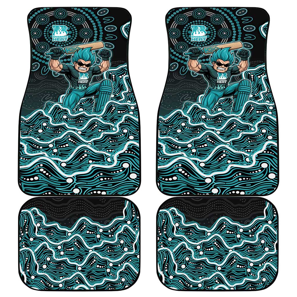 Brisbane Heat Cricket Mascot Car Mats Aboriginal Dot Art Cyan And Black Tribal Pattern
