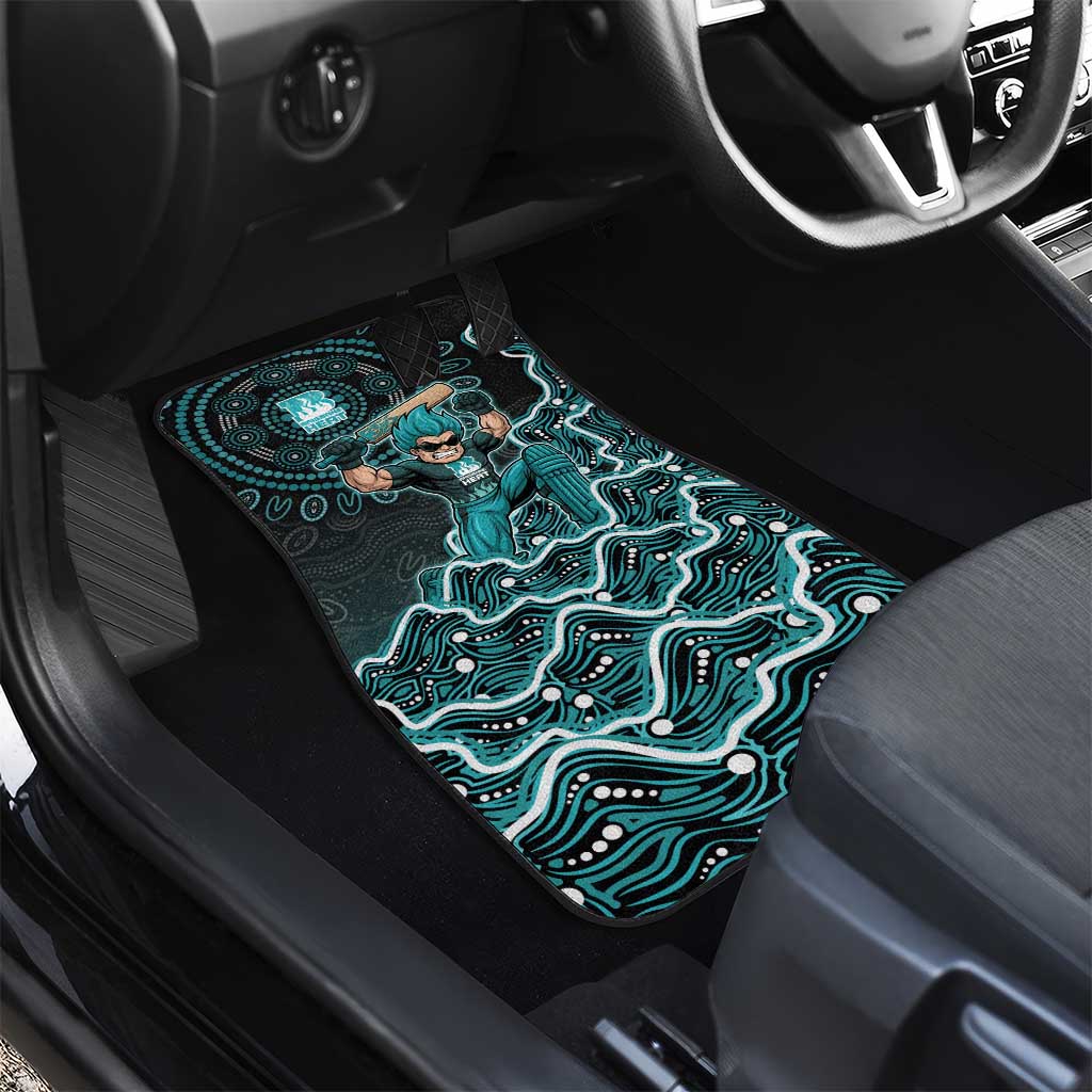 Brisbane Heat Cricket Mascot Car Mats Aboriginal Dot Art Cyan And Black Tribal Pattern