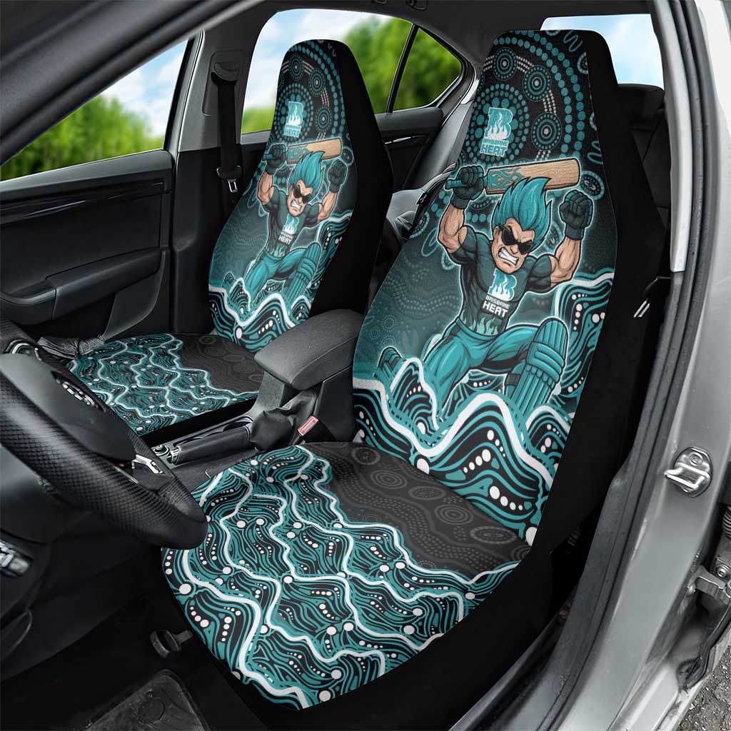 Brisbane Heat Cricket Mascot Car Seat Cover Aboriginal Dot Art Cyan And Black Tribal Pattern
