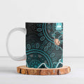 Brisbane Heat Cricket Mascot Ceramic Mug Aboriginal Dot Art Cyan And Black Tribal Pattern