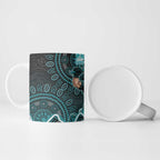 Brisbane Heat Cricket Mascot Ceramic Mug Aboriginal Dot Art Cyan And Black Tribal Pattern