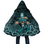 Brisbane Heat Cricket Mascot Cloak Aboriginal Dot Art Cyan And Black Tribal Pattern