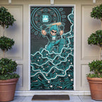 Brisbane Heat Cricket Mascot Door Cover Aboriginal Dot Art Cyan And Black Tribal Pattern