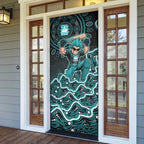 Brisbane Heat Cricket Mascot Door Cover Aboriginal Dot Art Cyan And Black Tribal Pattern