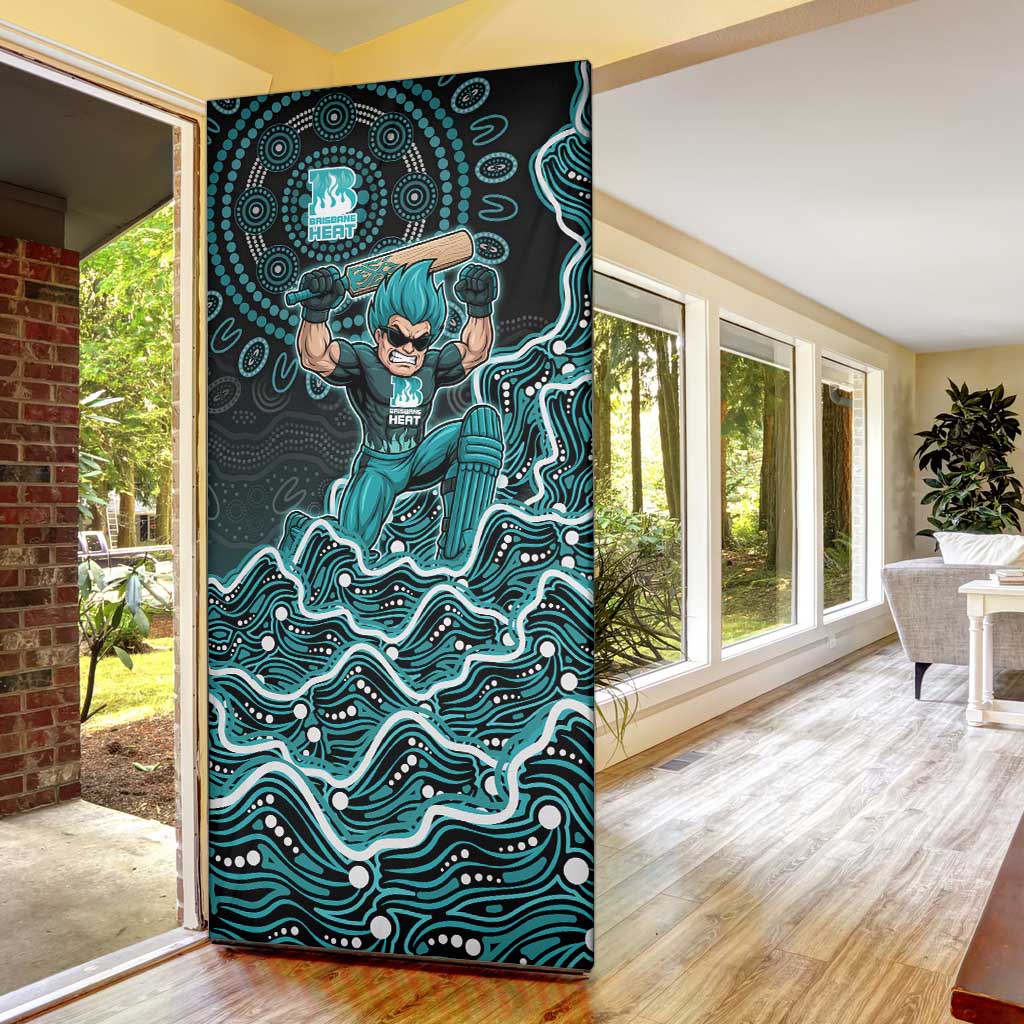 Brisbane Heat Cricket Mascot Door Cover Aboriginal Dot Art Cyan And Black Tribal Pattern