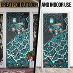 Brisbane Heat Cricket Mascot Door Cover Aboriginal Dot Art Cyan And Black Tribal Pattern