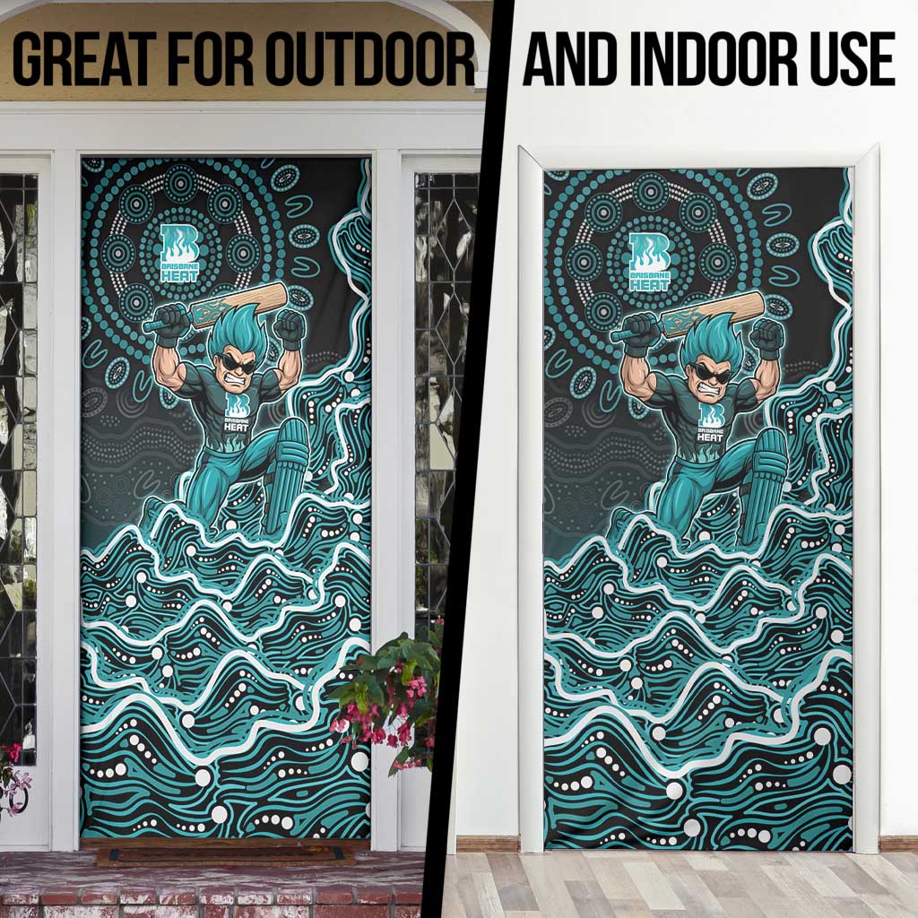 Brisbane Heat Cricket Mascot Door Cover Aboriginal Dot Art Cyan And Black Tribal Pattern