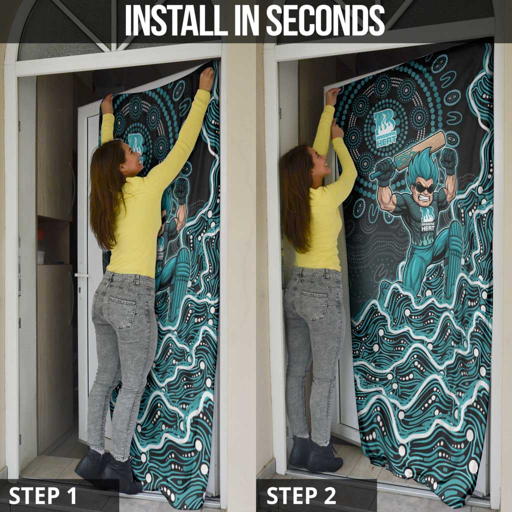 Brisbane Heat Cricket Mascot Door Cover Aboriginal Dot Art Cyan And Black Tribal Pattern