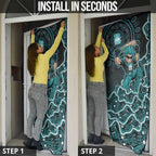 Brisbane Heat Cricket Mascot Door Cover Aboriginal Dot Art Cyan And Black Tribal Pattern