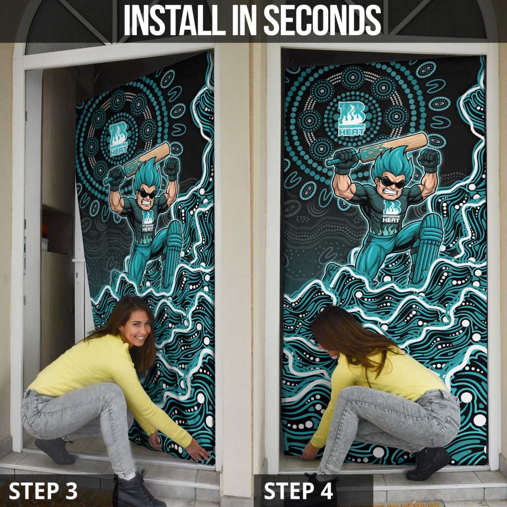Brisbane Heat Cricket Mascot Door Cover Aboriginal Dot Art Cyan And Black Tribal Pattern