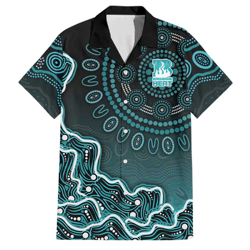 Brisbane Heat Cricket Mascot Family Matching Mermaid Dress and Hawaiian Shirt Aboriginal Dot Art Cyan And Black Tribal Pattern