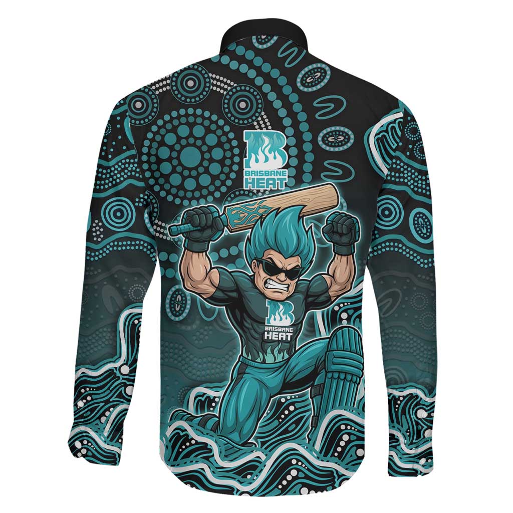 Brisbane Heat Cricket Mascot Family Matching Off The Shoulder Long Sleeve Dress and Hawaiian Shirt Aboriginal Dot Art Cyan And Black Tribal Pattern