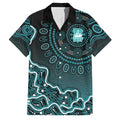 Brisbane Heat Cricket Mascot Family Matching Off Shoulder Maxi Dress and Hawaiian Shirt Aboriginal Dot Art Cyan And Black Tribal Pattern