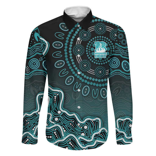Brisbane Heat Cricket Mascot Family Matching Summer Maxi Dress and Hawaiian Shirt Aboriginal Dot Art Cyan And Black Tribal Pattern