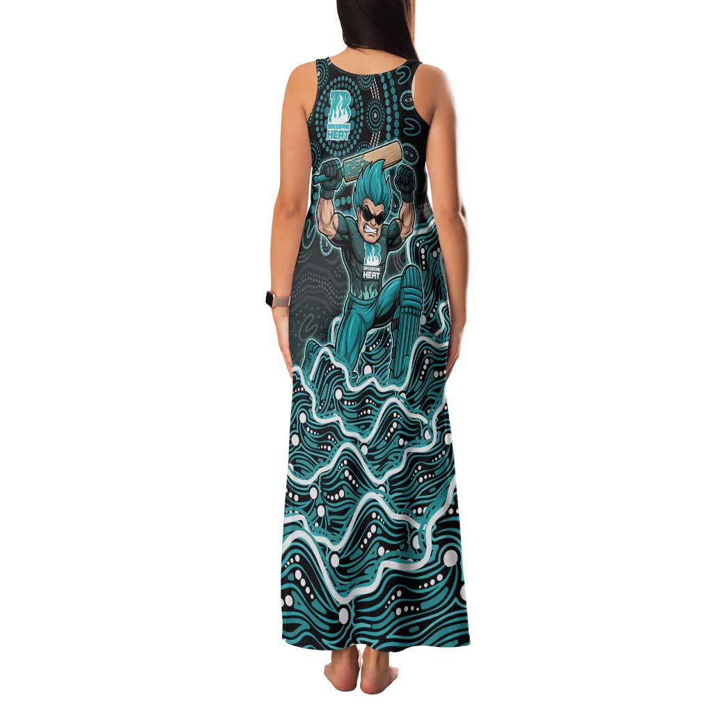 Brisbane Heat Cricket Mascot Family Matching Tank Maxi Dress and Hawaiian Shirt Aboriginal Dot Art Cyan And Black Tribal Pattern