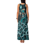 Brisbane Heat Cricket Mascot Family Matching Tank Maxi Dress and Hawaiian Shirt Aboriginal Dot Art Cyan And Black Tribal Pattern