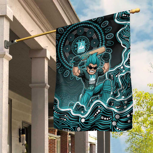 Brisbane Heat Cricket Mascot Garden Flag Aboriginal Dot Art Cyan And Black Tribal Pattern