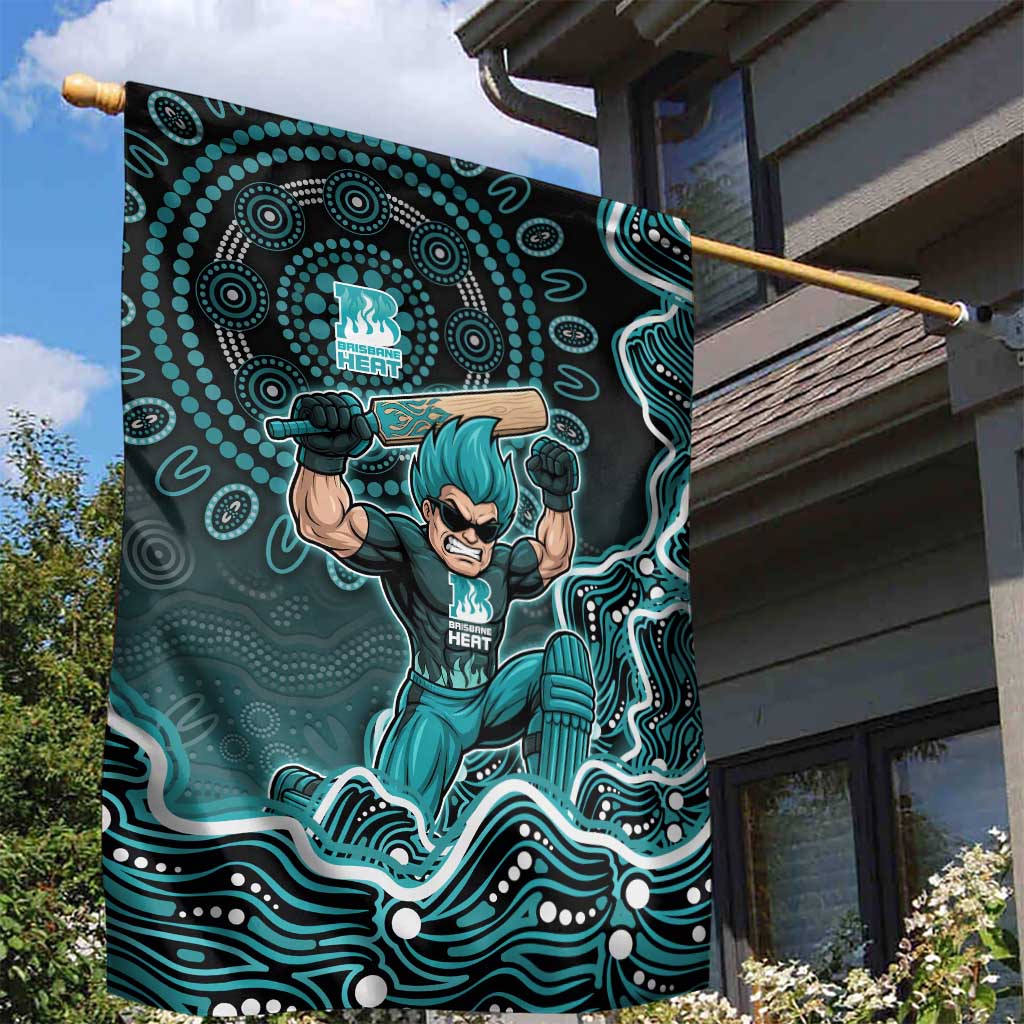 Brisbane Heat Cricket Mascot Garden Flag Aboriginal Dot Art Cyan And Black Tribal Pattern