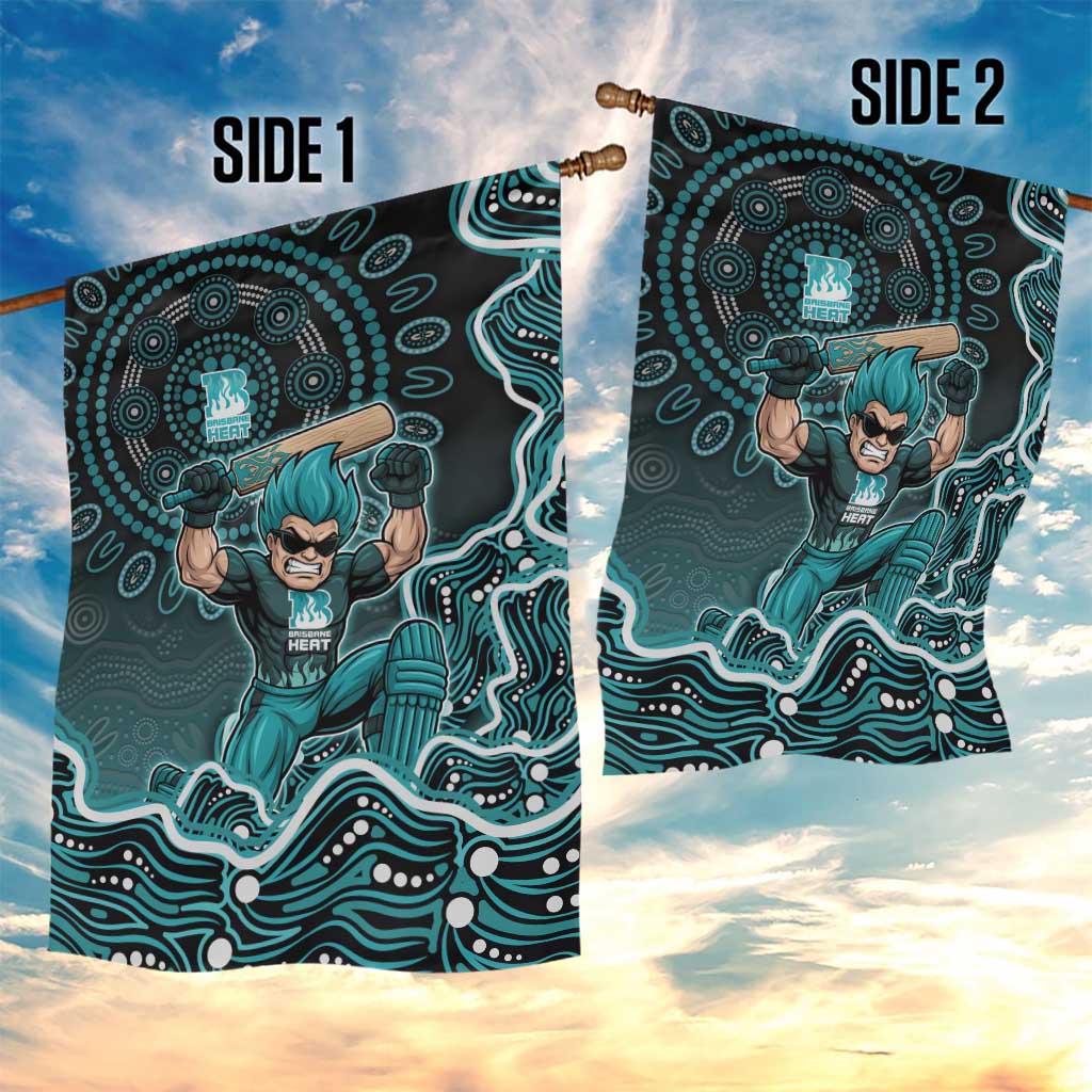 Brisbane Heat Cricket Mascot Garden Flag Aboriginal Dot Art Cyan And Black Tribal Pattern