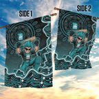 Brisbane Heat Cricket Mascot Garden Flag Aboriginal Dot Art Cyan And Black Tribal Pattern