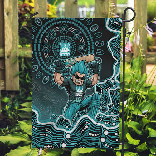 Brisbane Heat Cricket Mascot Garden Flag Aboriginal Dot Art Cyan And Black Tribal Pattern