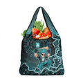 Brisbane Heat Cricket Mascot Grocery Bag Aboriginal Dot Art Cyan And Black Tribal Pattern