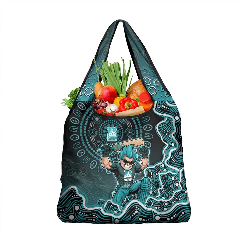 Brisbane Heat Cricket Mascot Grocery Bag Aboriginal Dot Art Cyan And Black Tribal Pattern