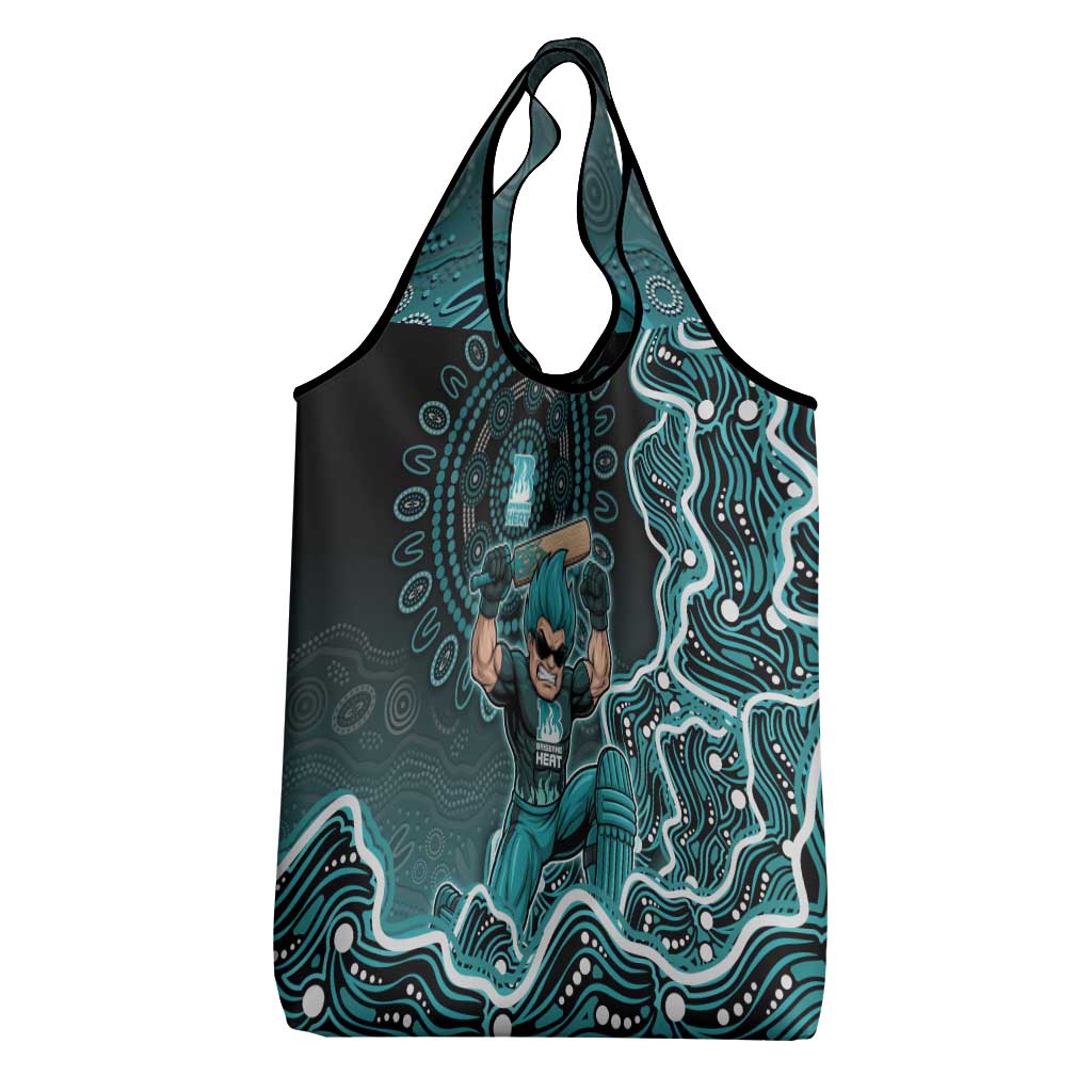 Brisbane Heat Cricket Mascot Grocery Bag Aboriginal Dot Art Cyan And Black Tribal Pattern