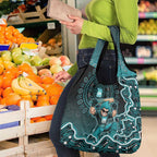Brisbane Heat Cricket Mascot Grocery Bag Aboriginal Dot Art Cyan And Black Tribal Pattern