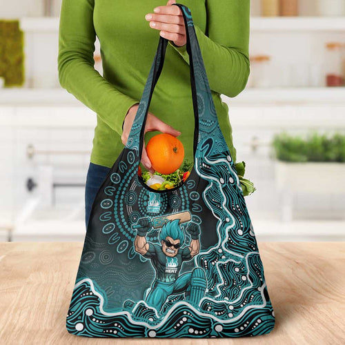 Brisbane Heat Cricket Mascot Grocery Bag Aboriginal Dot Art Cyan And Black Tribal Pattern