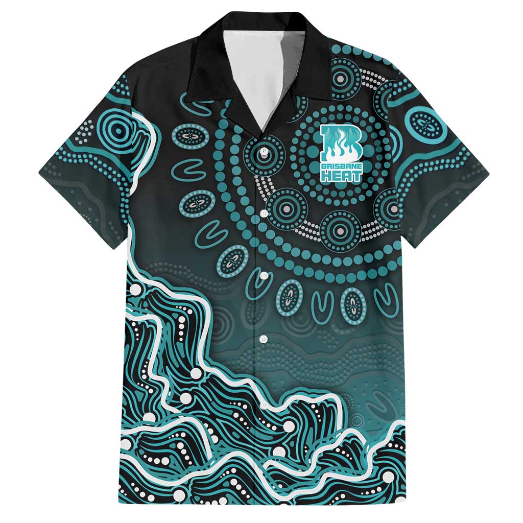 Brisbane Heat Cricket Mascot Hawaiian Shirt Aboriginal Dot Art Cyan And Black Tribal Pattern