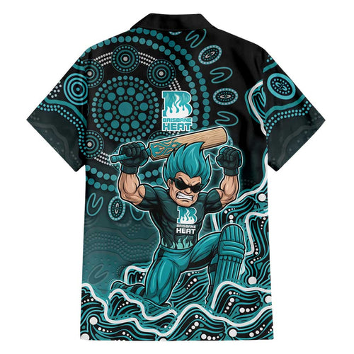 Brisbane Heat Cricket Mascot Hawaiian Shirt Aboriginal Dot Art Cyan And Black Tribal Pattern