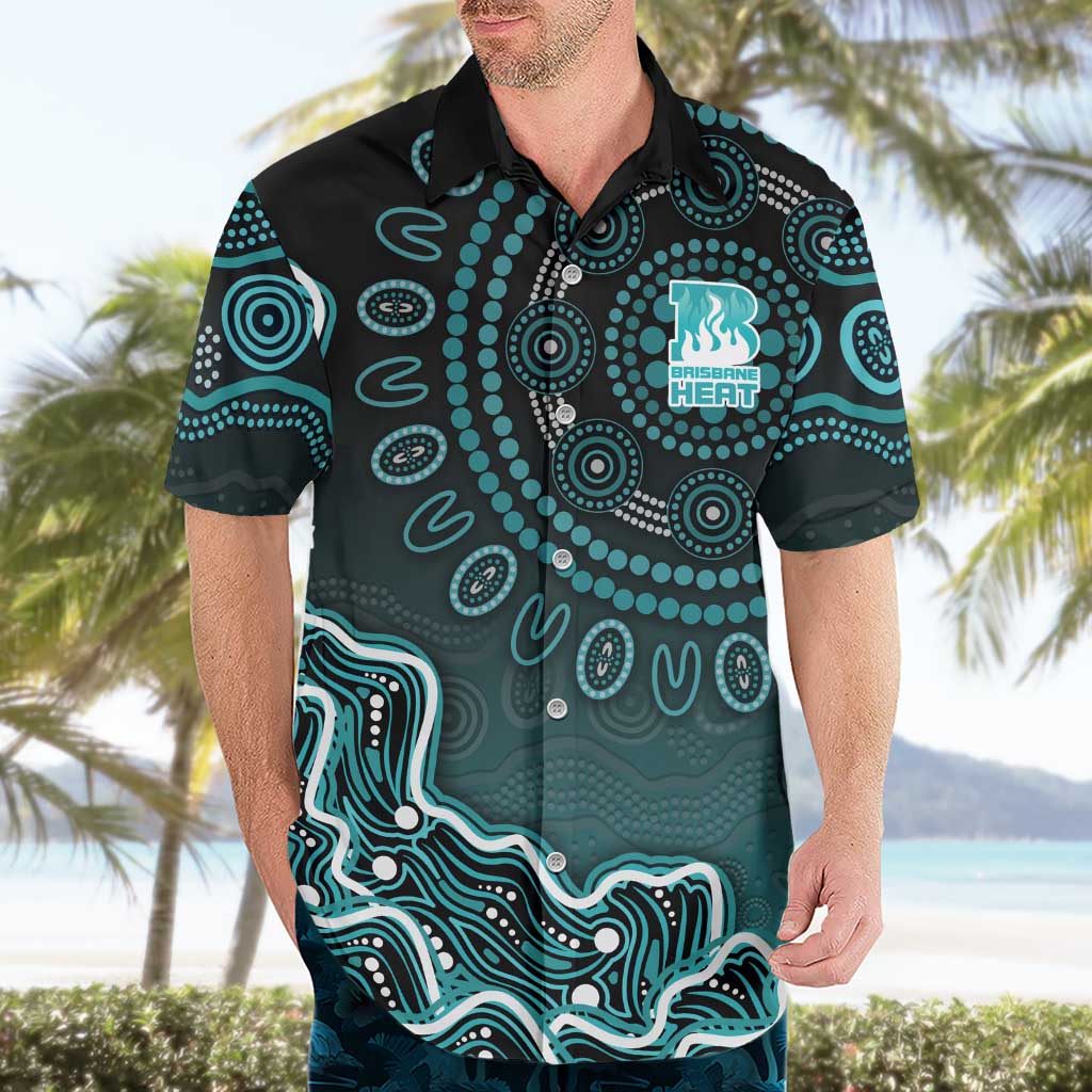 Brisbane Heat Cricket Mascot Hawaiian Shirt Aboriginal Dot Art Cyan And Black Tribal Pattern