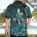 Brisbane Heat Cricket Mascot Hawaiian Shirt Aboriginal Dot Art Cyan And Black Tribal Pattern