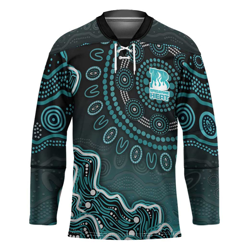 Brisbane Heat Cricket Mascot Hockey Jersey Aboriginal Dot Art Cyan And Black Tribal Pattern