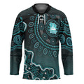 Brisbane Heat Cricket Mascot Hockey Jersey Aboriginal Dot Art Cyan And Black Tribal Pattern