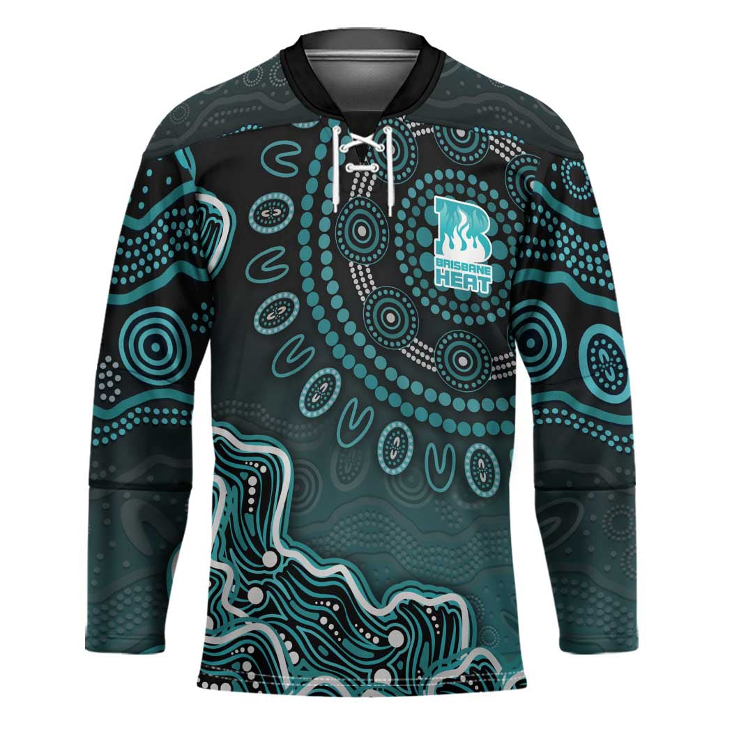 Brisbane Heat Cricket Mascot Hockey Jersey Aboriginal Dot Art Cyan And Black Tribal Pattern