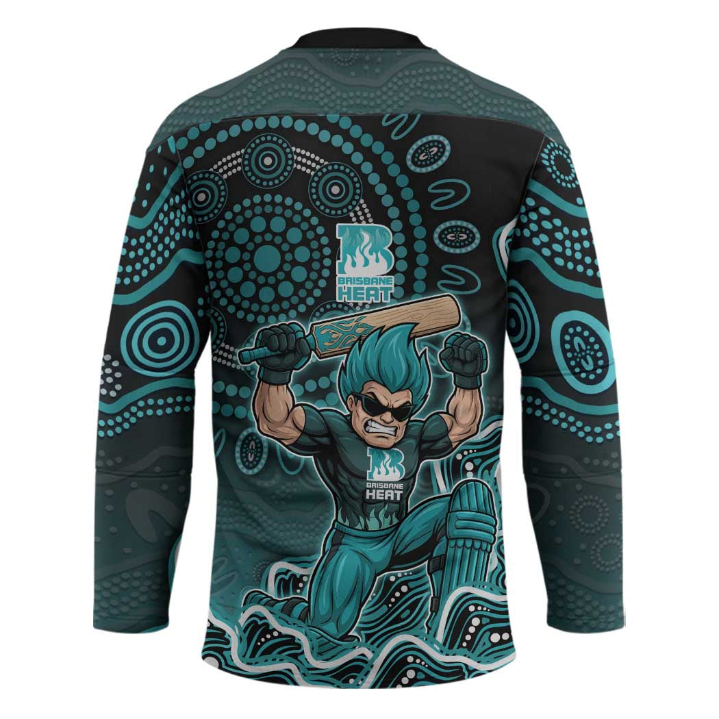 Brisbane Heat Cricket Mascot Hockey Jersey Aboriginal Dot Art Cyan And Black Tribal Pattern