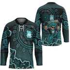 Brisbane Heat Cricket Mascot Hockey Jersey Aboriginal Dot Art Cyan And Black Tribal Pattern