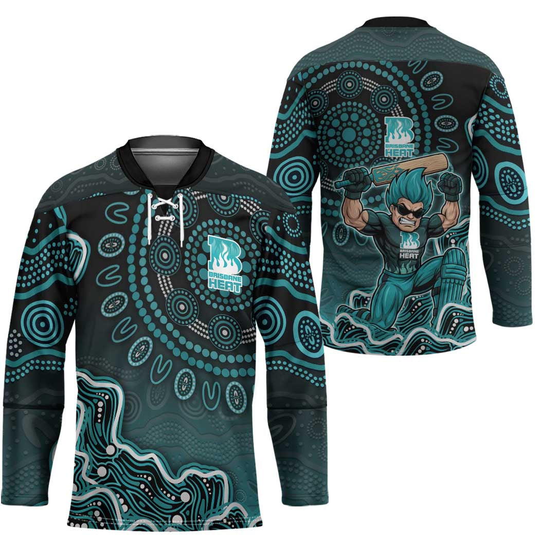 Brisbane Heat Cricket Mascot Hockey Jersey Aboriginal Dot Art Cyan And Black Tribal Pattern
