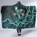 Brisbane Heat Cricket Mascot Hooded Blanket Aboriginal Dot Art Cyan And Black Tribal Pattern
