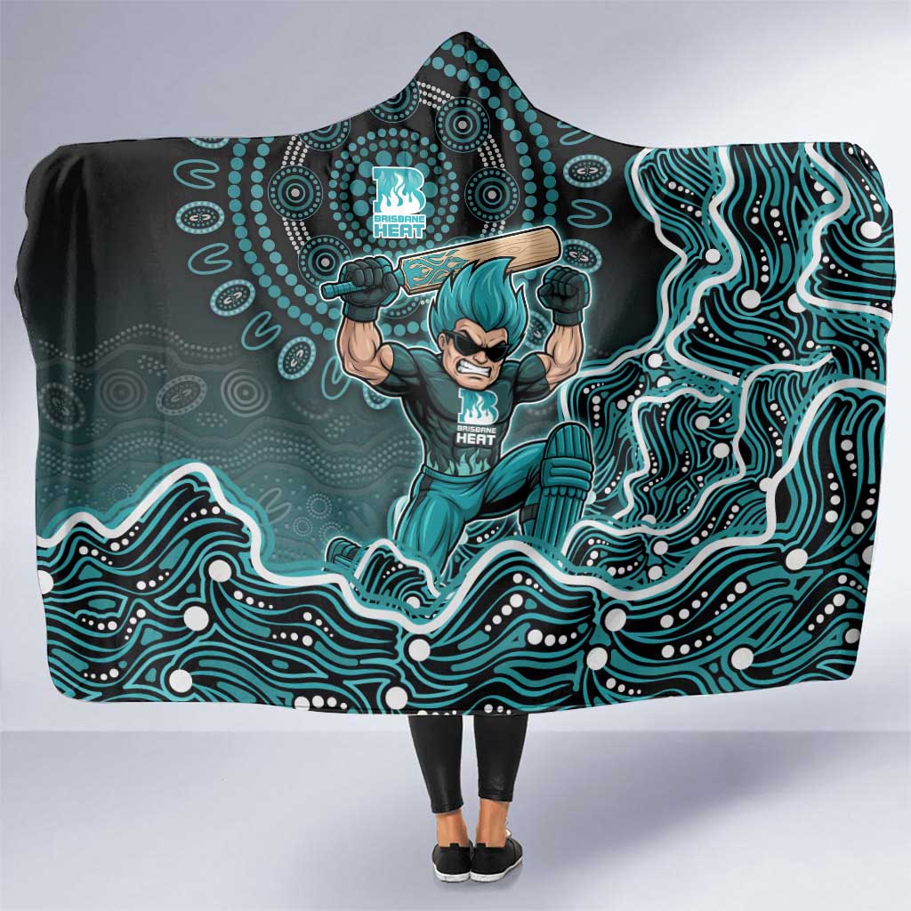 Brisbane Heat Cricket Mascot Hooded Blanket Aboriginal Dot Art Cyan And Black Tribal Pattern