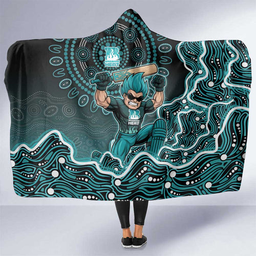 Brisbane Heat Cricket Mascot Hooded Blanket Aboriginal Dot Art Cyan And Black Tribal Pattern