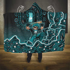 Brisbane Heat Cricket Mascot Hooded Blanket Aboriginal Dot Art Cyan And Black Tribal Pattern