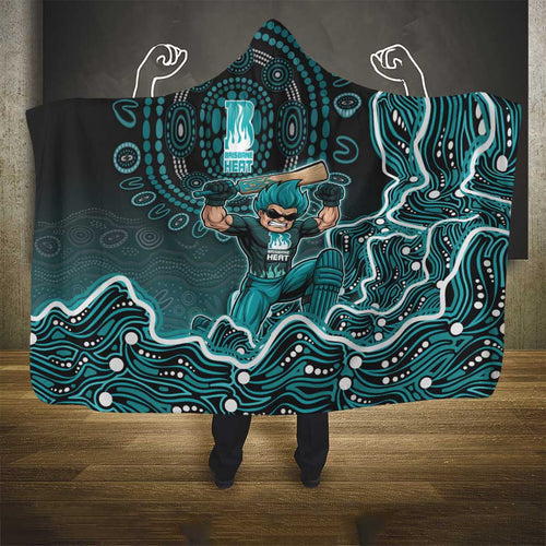 Brisbane Heat Cricket Mascot Hooded Blanket Aboriginal Dot Art Cyan And Black Tribal Pattern